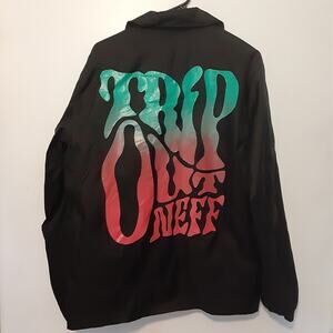 Neff Trip Out Windbreaker Mens Medium Black Snap Jacket